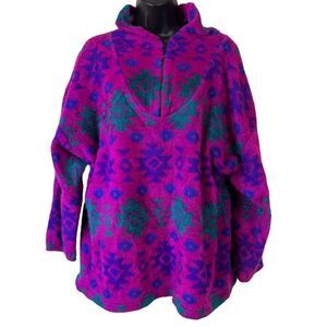 Vintage 90s Tribal Fuchsia Fleece Hoodie Pullover Sweater